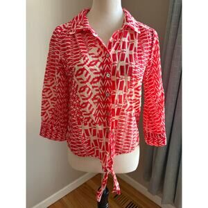 Velvet Graham & Spencer Cotton Silk Tie Front Collar Shirt Small Coastal Resort